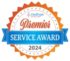 A sticker that says premier service award 2024