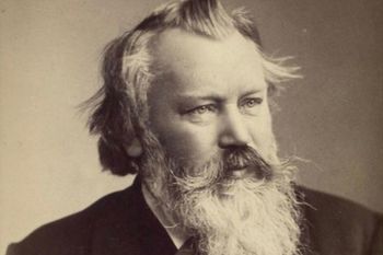 Johannes Brahms met lange baard, kijkt niet in beeld.