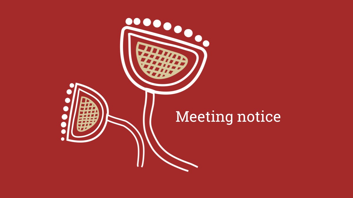 Red background with Aboriginal art and