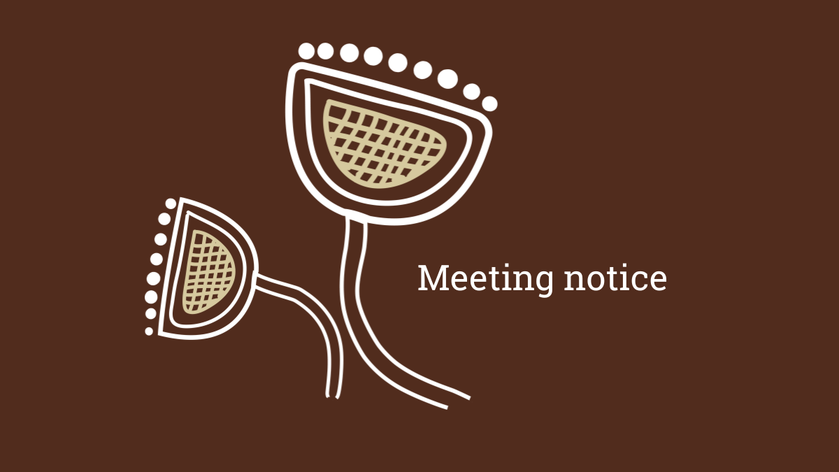 Brown background with Aboriginal art style flowers and text