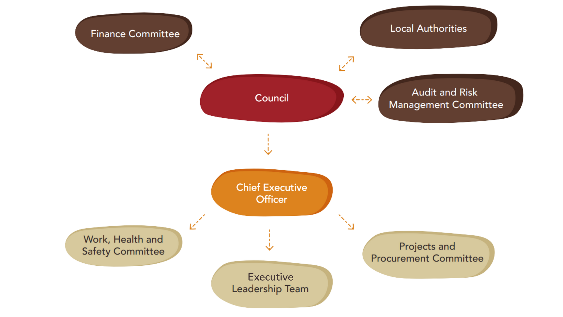 Organizational chart shows the Council, committees, and the CEO.