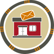 Mail building icon with envelope.