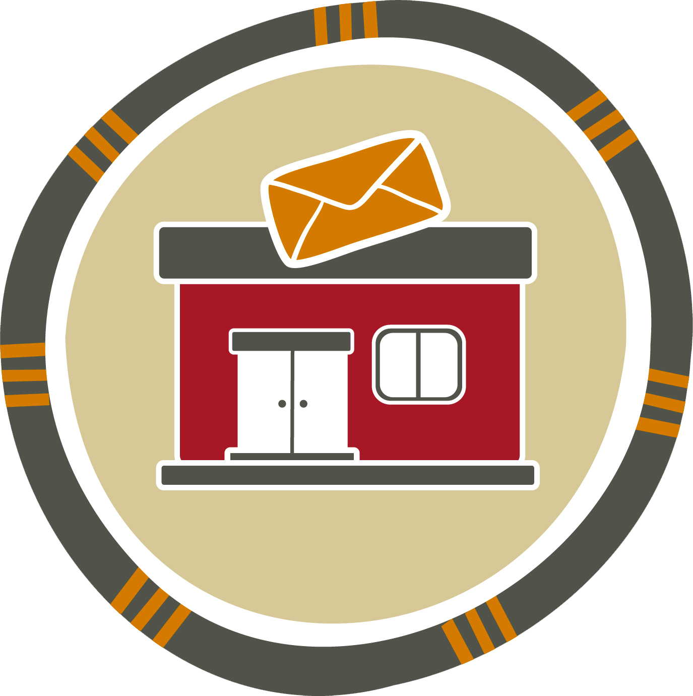 Mail building icon with envelope.