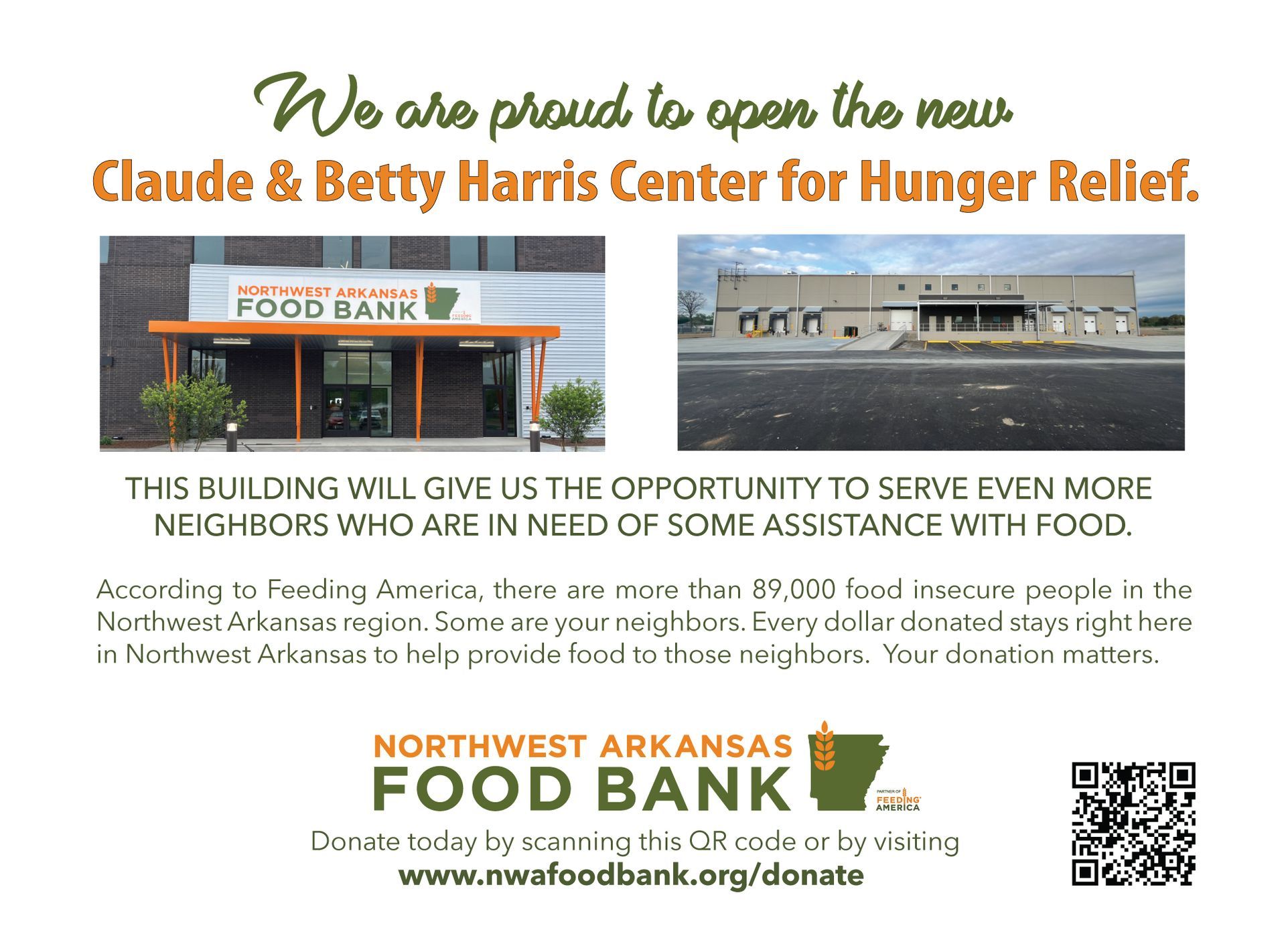 We are proud to open the new claude & betty harris center for hunger relief