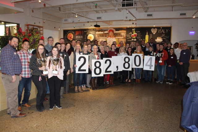 A group of people holding up signs that say 282,804