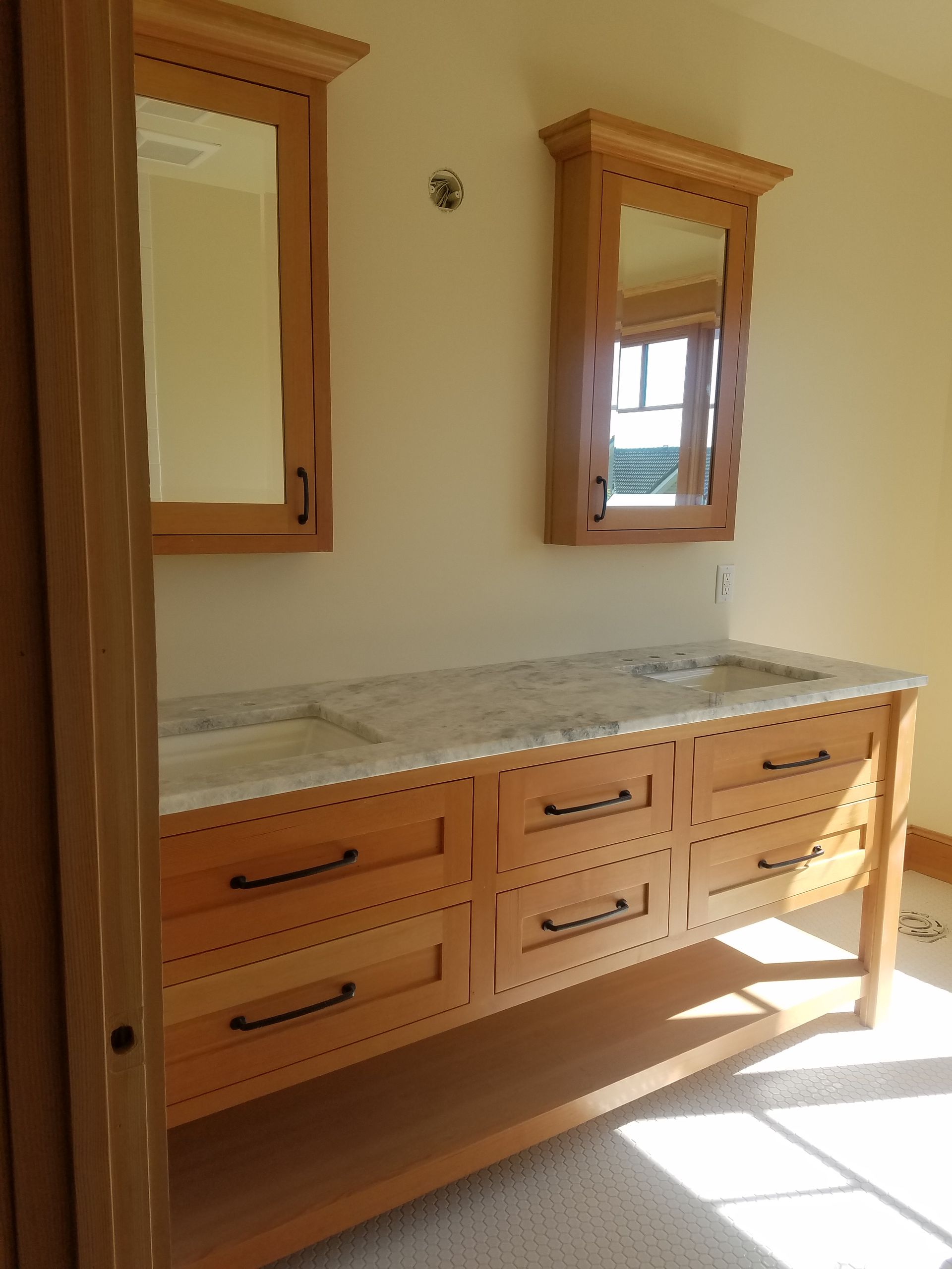 Modern bathroom with wooden vanity