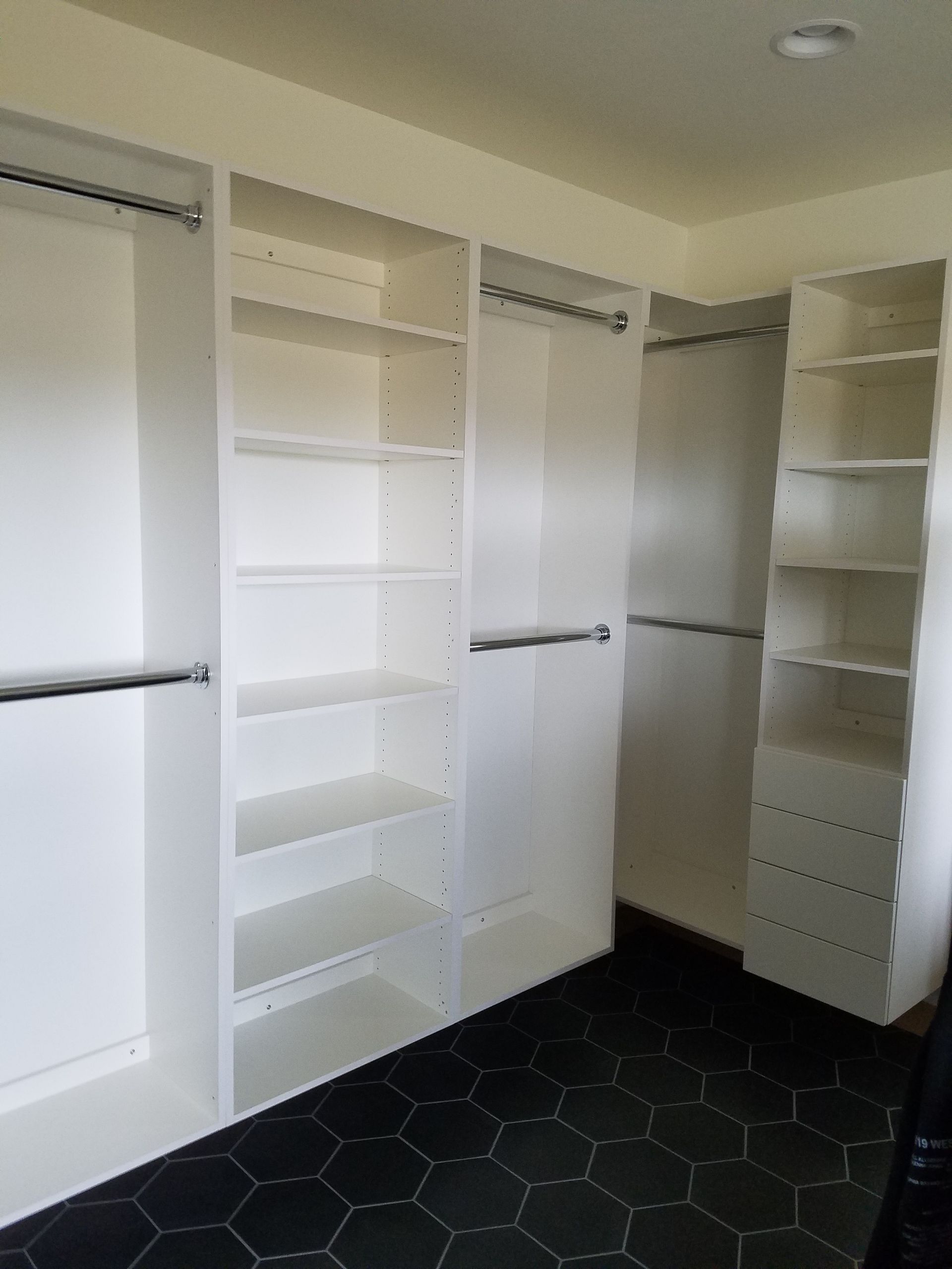 Modern beige living room with modular cabinets