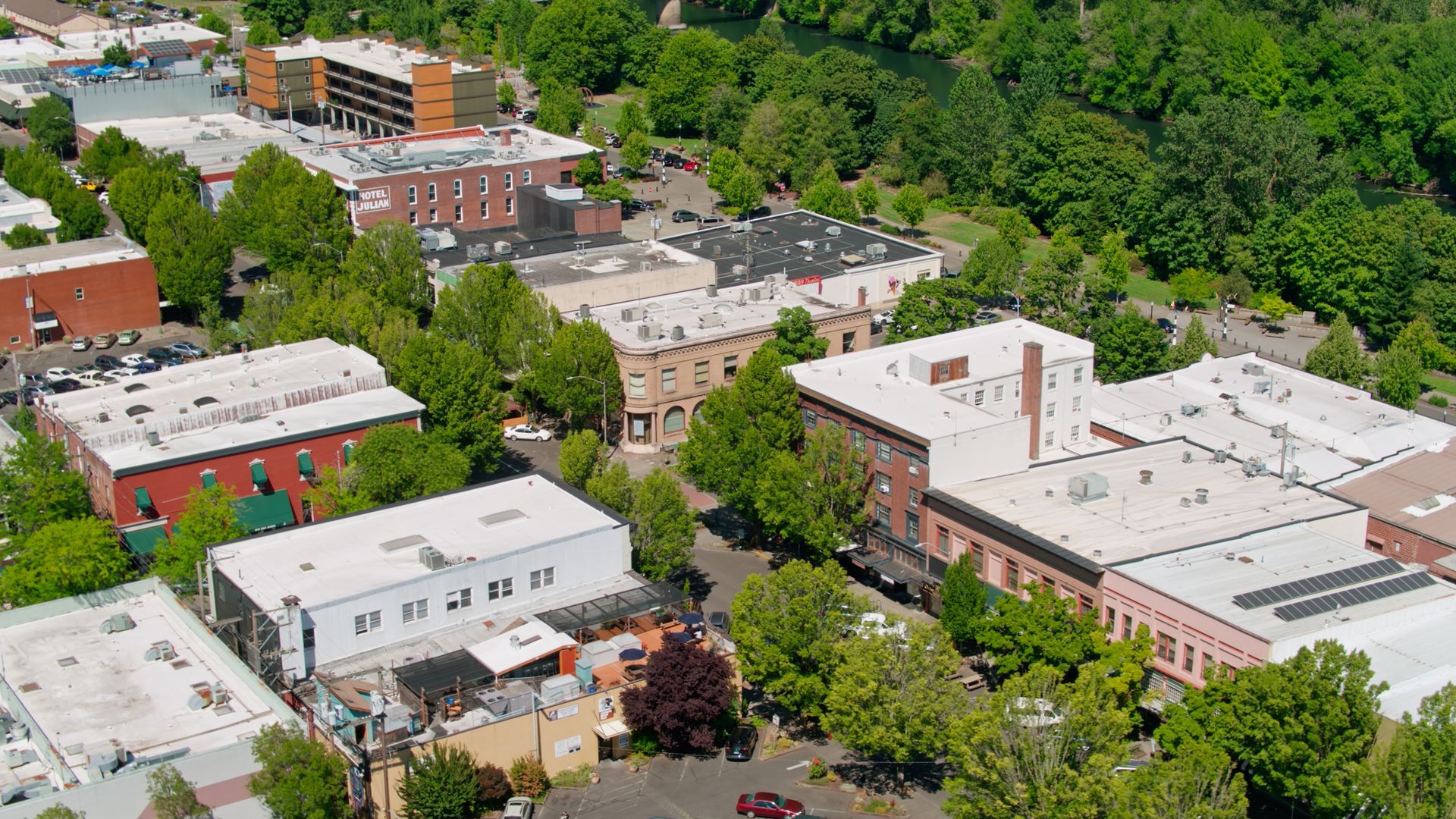 Aerial view of downtown Corvallis, Oregon