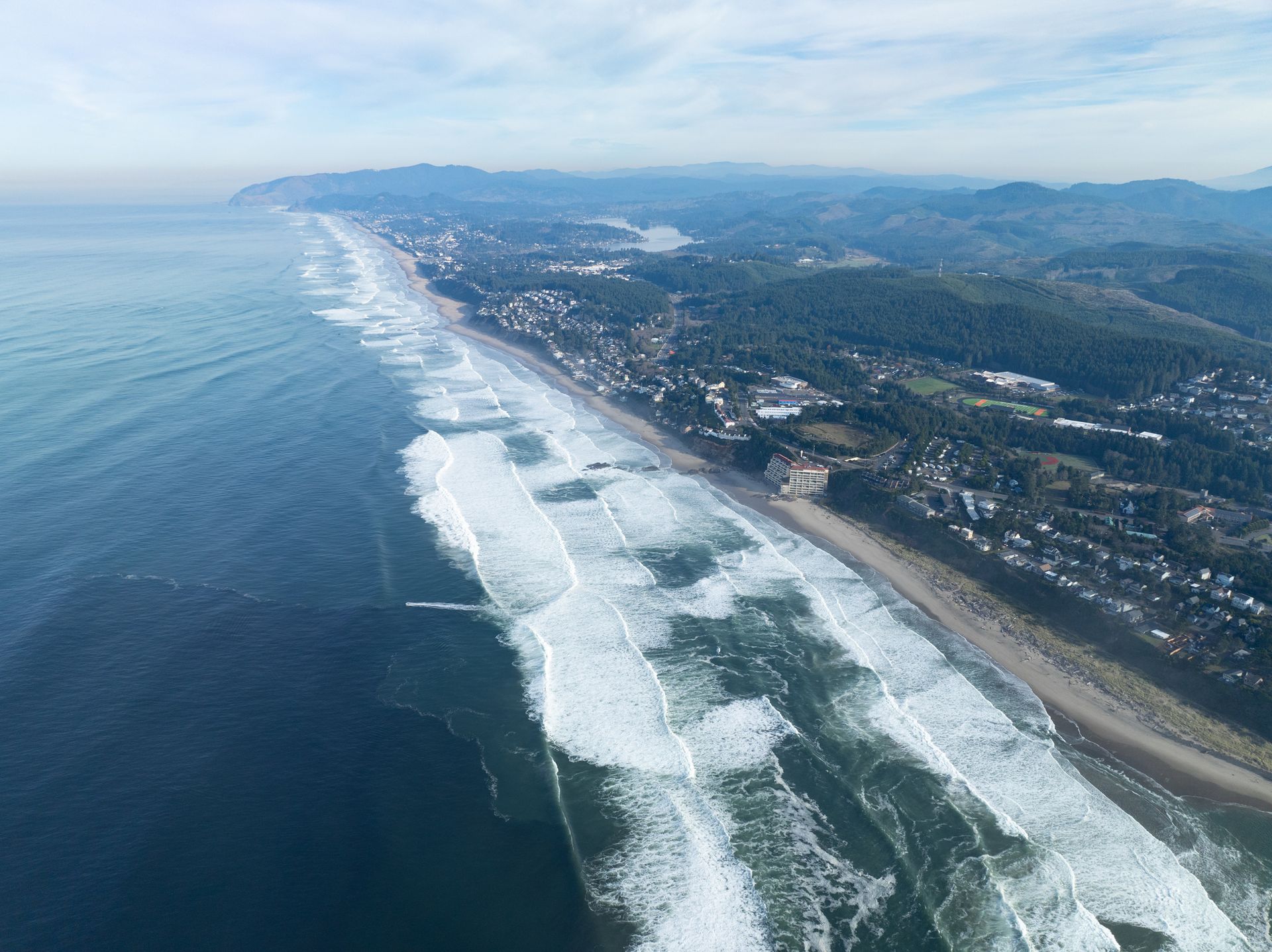 Aerial view of a beach on the Oregon coast
