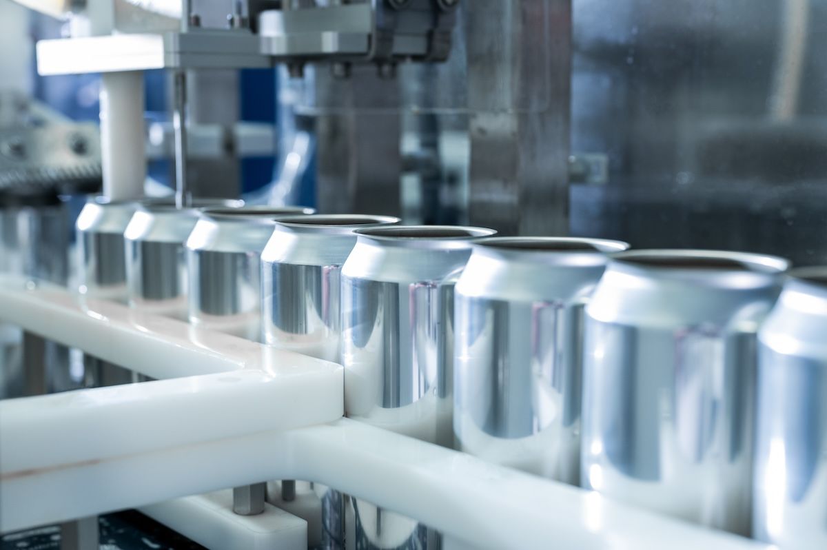 Canning line at beverage manufacturing plant
