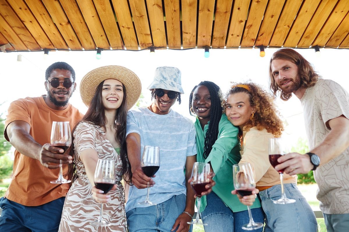 Group of Gen Z friends visiting a winery