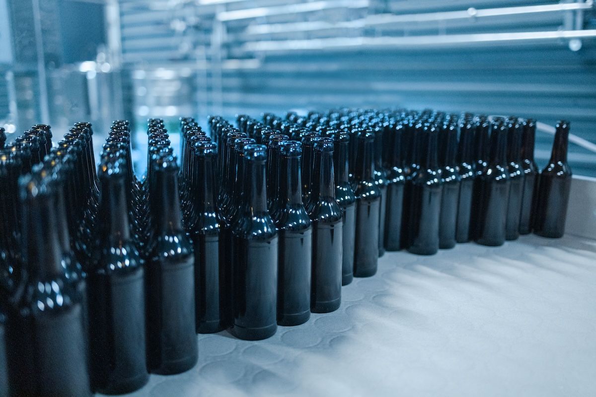 beer bottles on production line