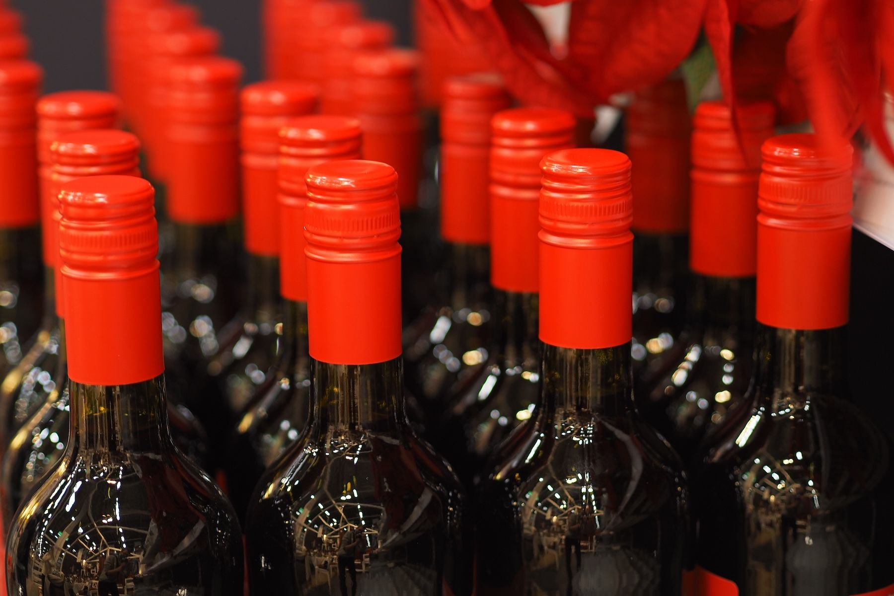 Group of red wine bottles ready to be exported