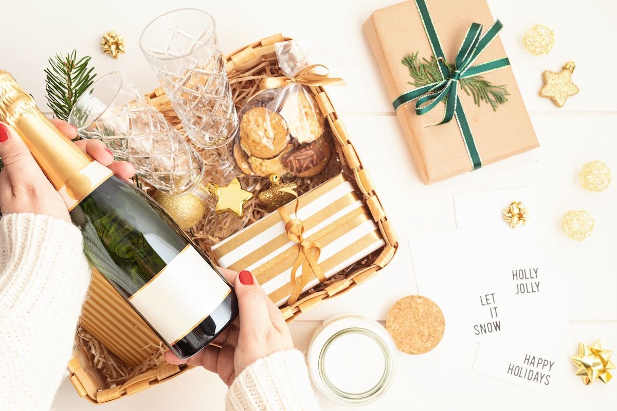 Holiday wine gift basket