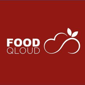 A red background with a white logo for food cloud