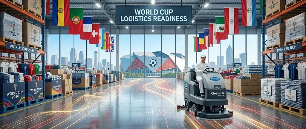 Cleanstar National floor scrubber in Atlanta distribution center prepared 2026 World Cup logistics