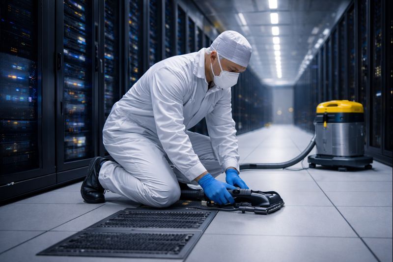 Mission critical data center cleaning using ESD-safe and HEPA-filtered procedures