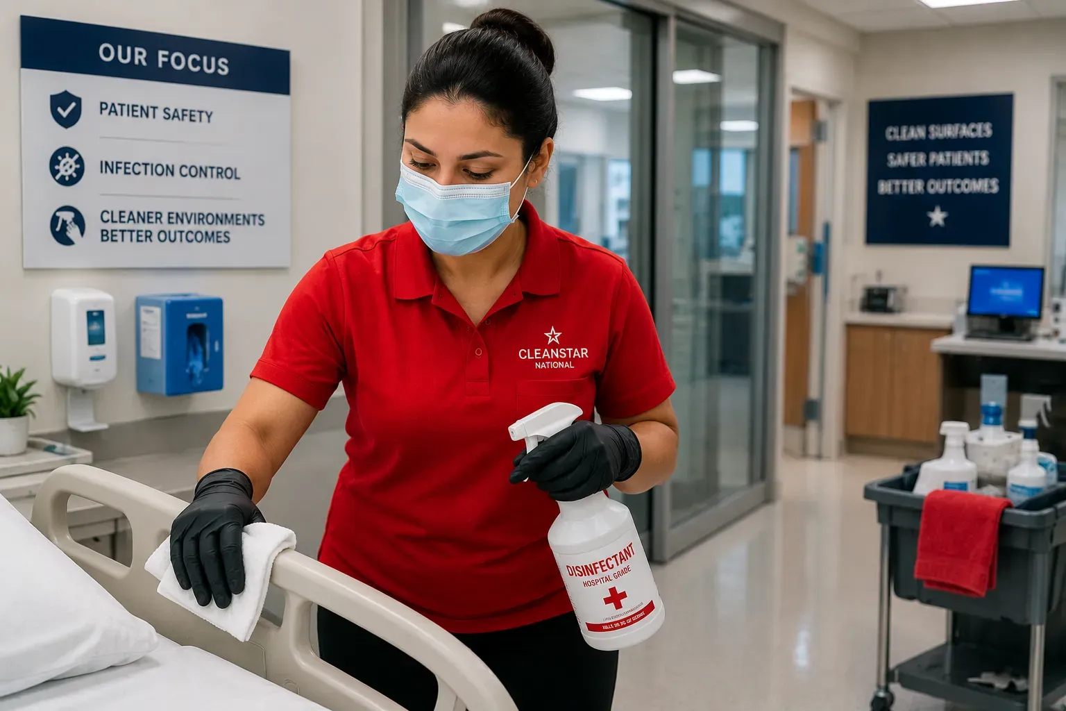 Hospital infection control cleaning inside an Atlanta patient care environment focused on safety