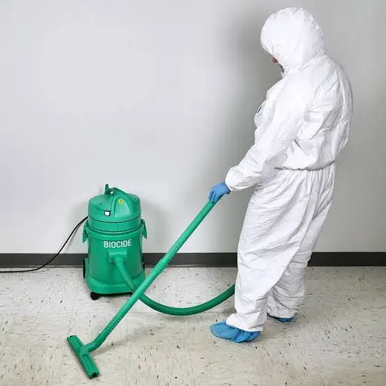 Cleanstar National technician operating an industrial HEPA vacuum for a data center remediation project.