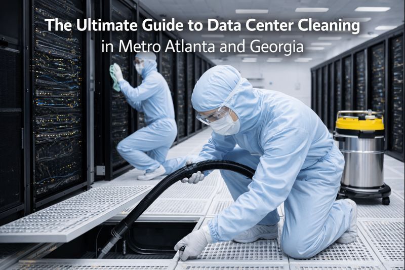 Cleanstar National technician performing ESD-safe data center cleaning inside an active server room in Metro Atlanta, Georgia