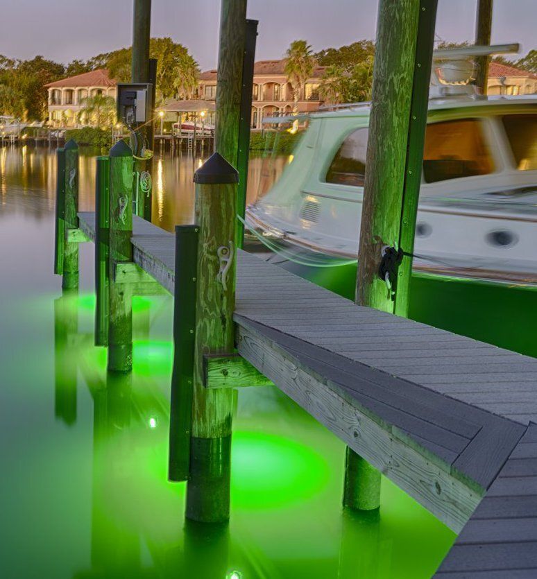 Outdoor Lighting Around Boat Dock Green For Fish Friendly – Tampa Bay, FL – American Outdoor Lighting