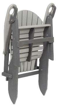 A gray folding chair with a black frame on a white background