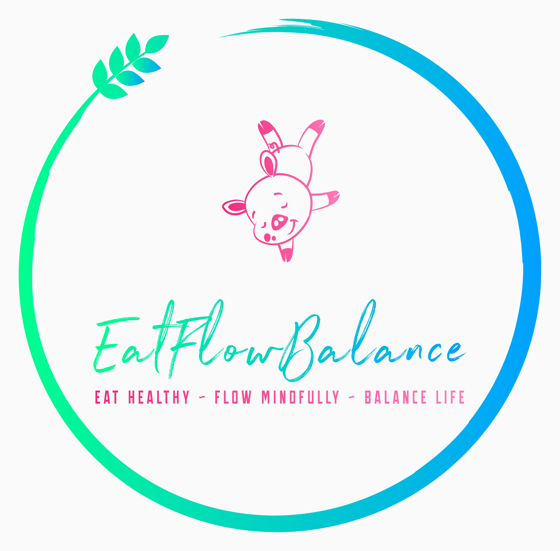 Logo von EatFlowBalance: Schriftzug „EatFlowBalance“ mit stilisierten Blatt- und Lotus-Elementen in harmonischen Grün- und Blautönen

