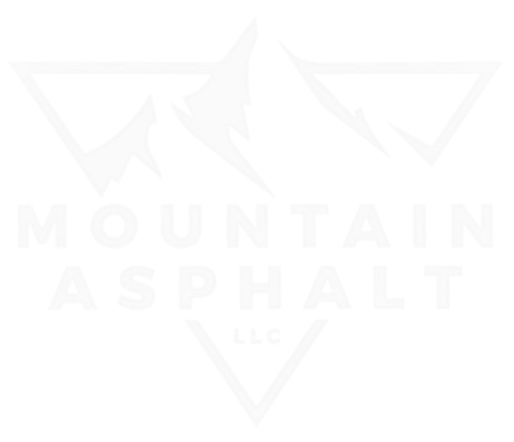 The logo for mountain asphalt llc is a white logo with a mountain in the middle.