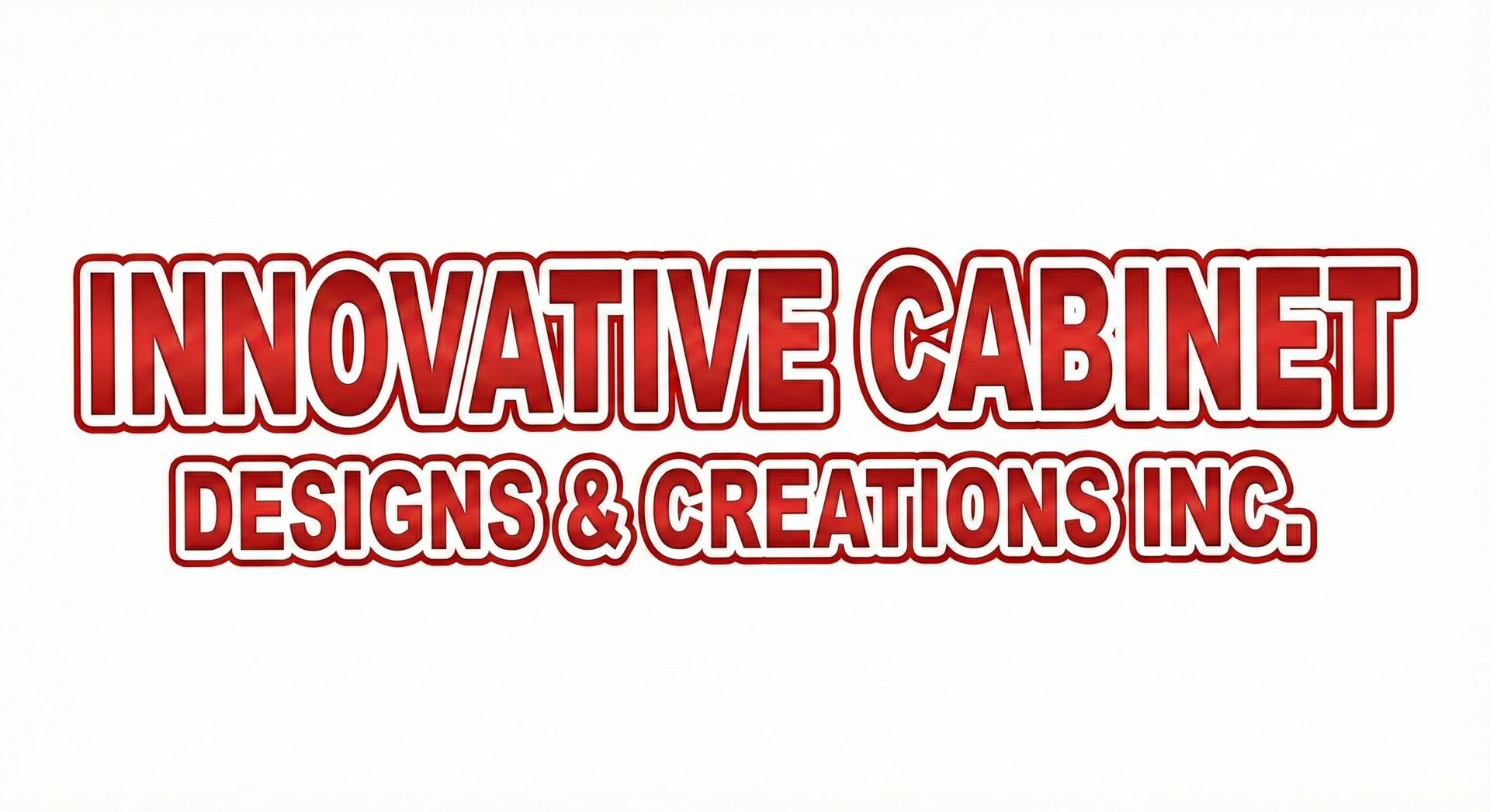 Logo for Innovative Cabinet Designs & Creations Inc., in red text with white outline.