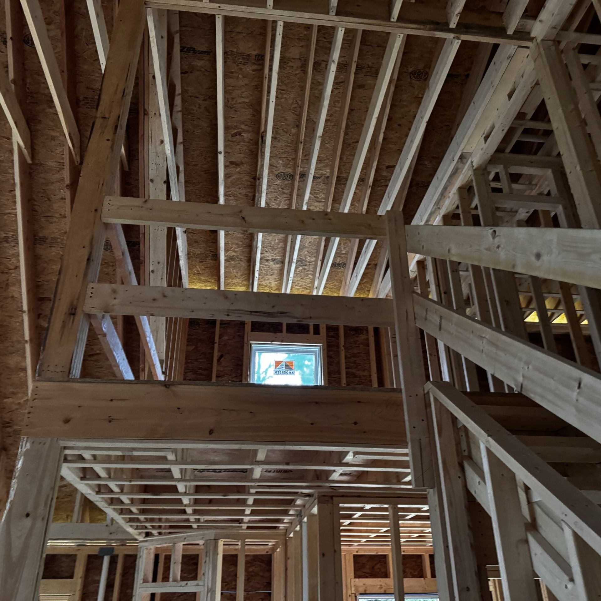Looking up at the ceiling of a building under construction