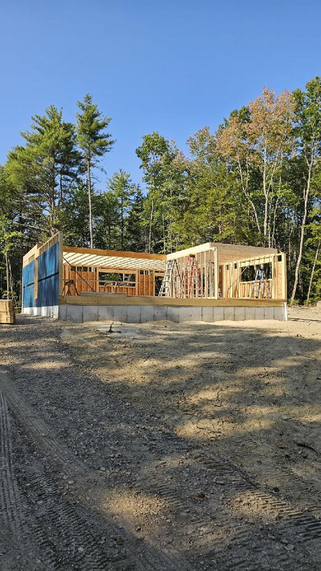 A house is being built in the middle of a forest.