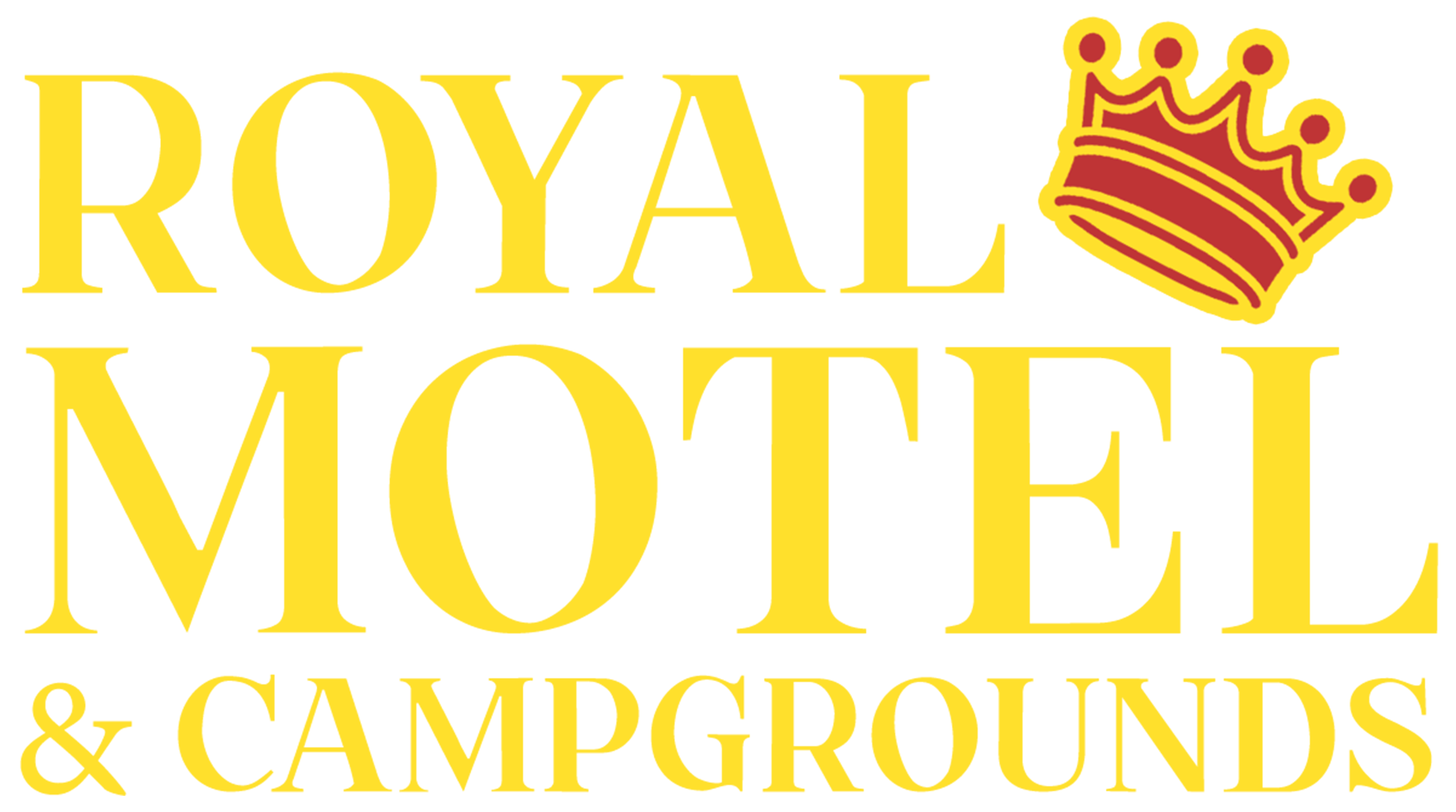 Royal Motel & Campgrounds logo with a crown. Text is gold.