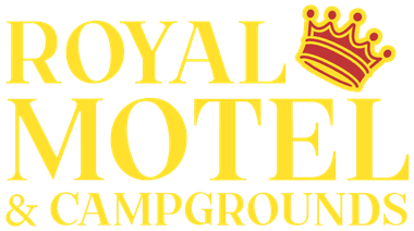 Royal Motel & Campgrounds logo with a crown. Text is gold.