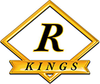 Gold and white logo for "Kings" with a stylized "R" inside a diamond shape. "Kings" text below.