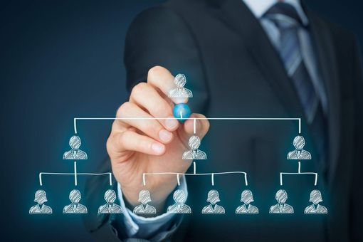 Toetsenbord met blauwe "EXECUTIVE SEARCH"-toets.