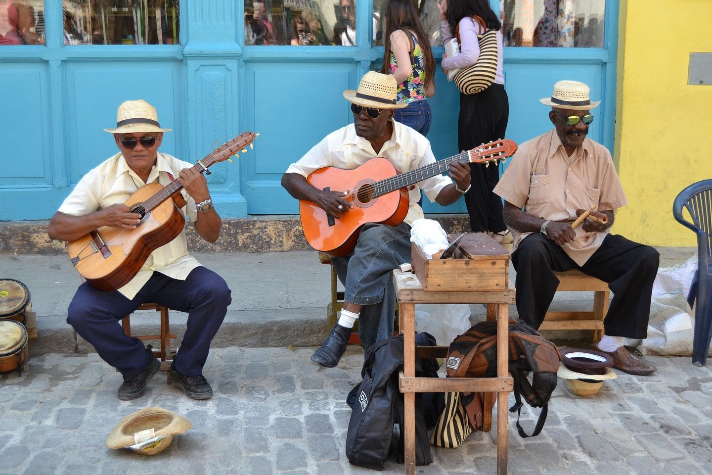 Locals playing guitar and instruments