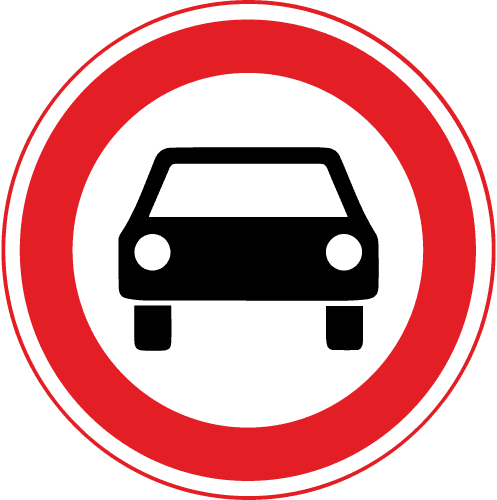 Ein roter Kreis mit einem schwarzen Auto darin