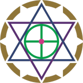 Logo: Geometrisches Design mit einem sechszackigen Stern, einem grünen Kreis und dem Text