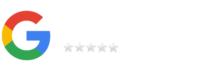 Google logo with a faint five-star rating row beside it