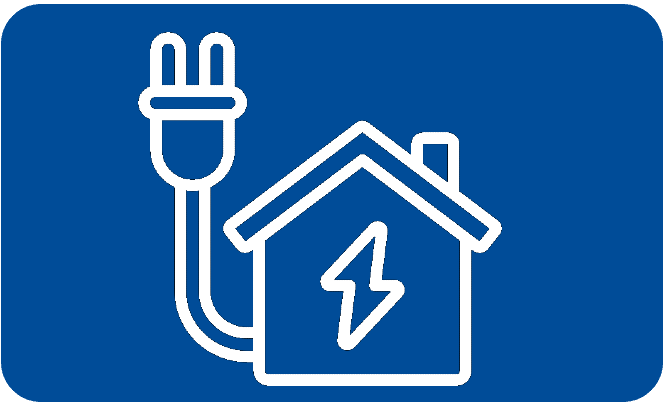 a line drawing of a house with a lightning bolt and a plug attached to it .