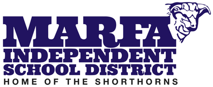 Marfa Independent School District logo with a ram's head. Text includes