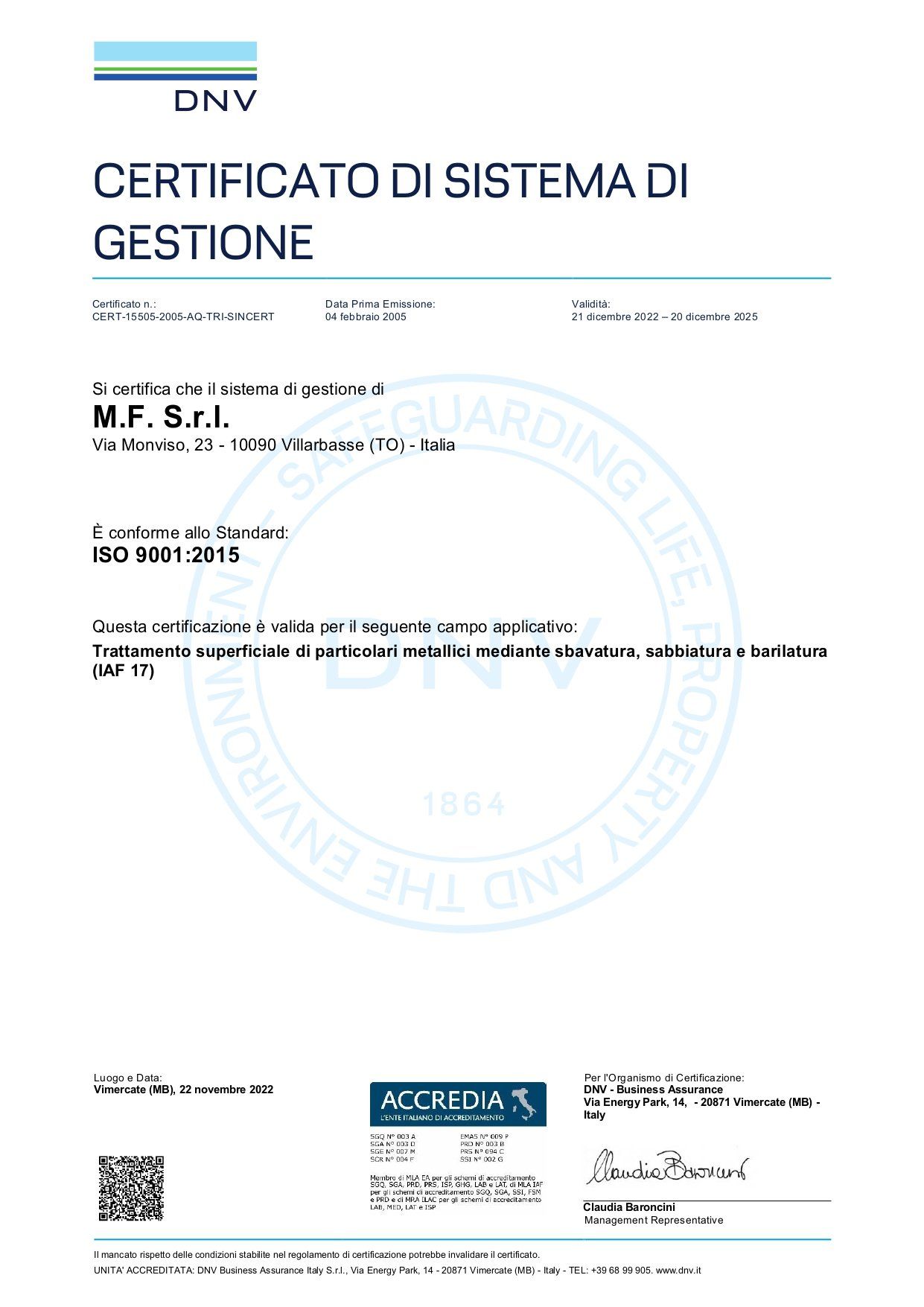 certificazione iso azienda M.F. a villarbasse