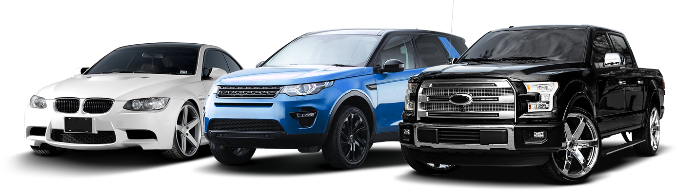 Three cars are parked next to each other on a white background. | TNT Tire Point S Auto Service