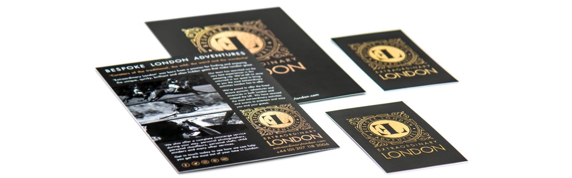 a black and gold brochure for bespoke london adventures