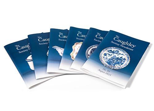 five copies of the caughtley society newsletter are stacked on top of each other