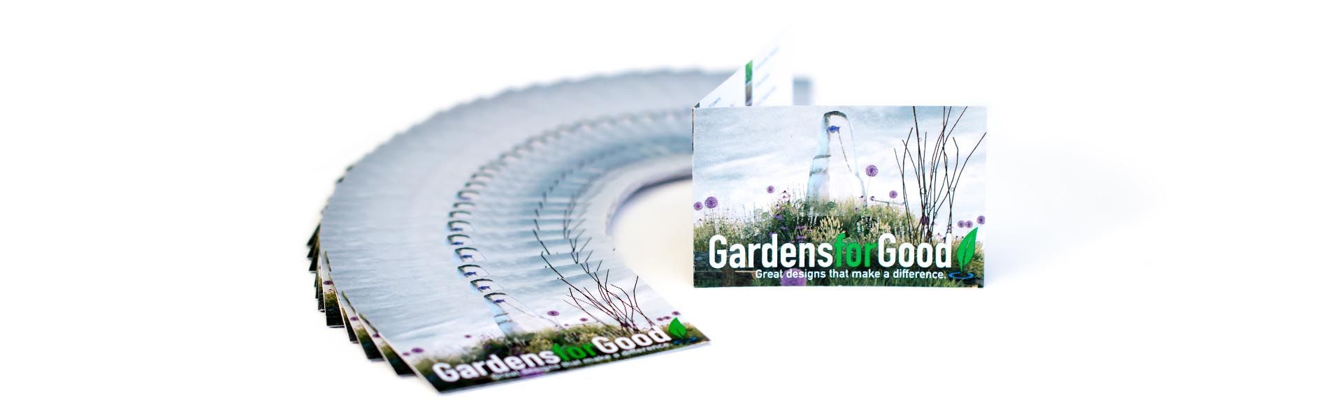 a stack of cards that say gardens for good