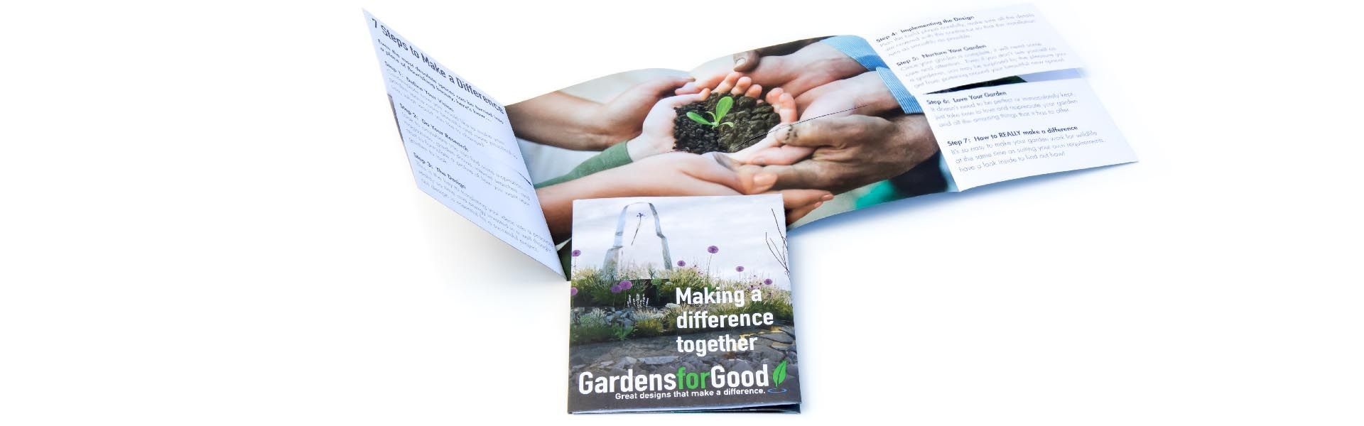 a pamphlet that says gardens for good on it