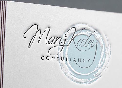 the logo for mary keeley consultancy is embossed on a white background