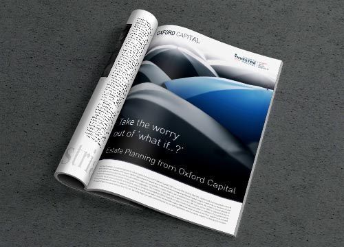 a magazine is open to an advertisement for oxford capital