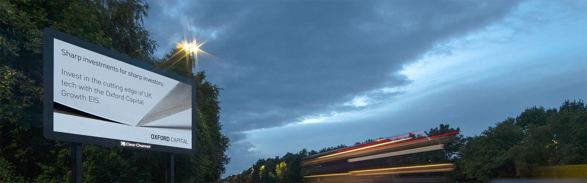 a billboard that says sharp investments for sharp investors for oxford capital